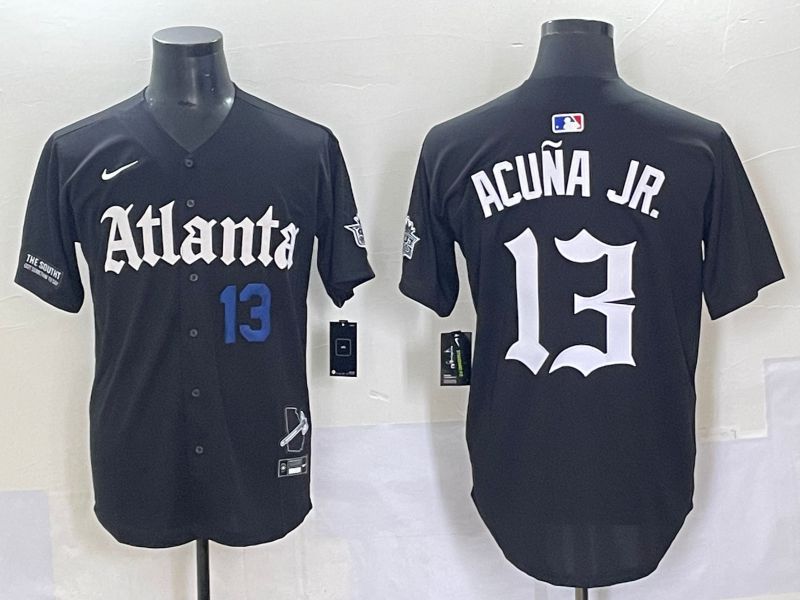 Men 2025 Atlanta Braves #13 Acuna jr Black Five generations Joint Name Nike MLB Jersey style 6